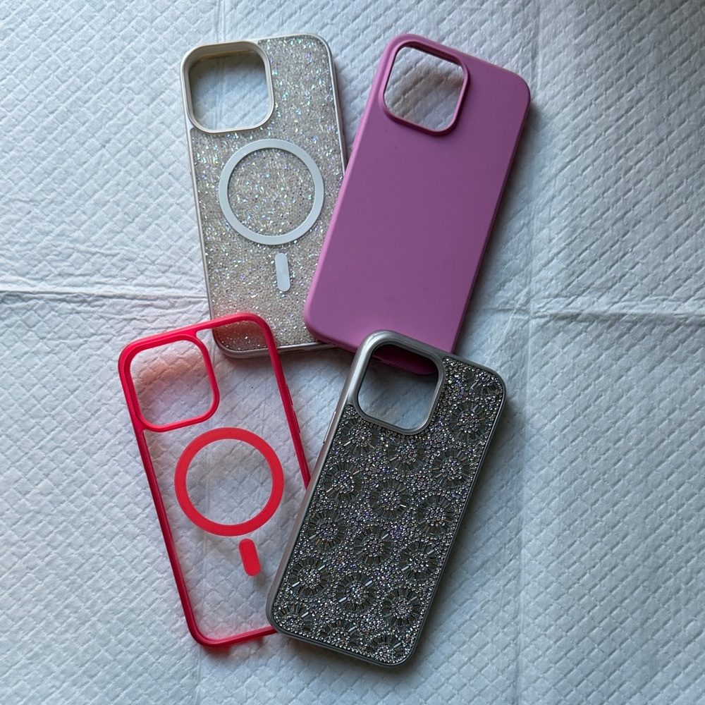 Stylish Phone Case Set - White bling , Hot Pink, Orchid & Silver bling